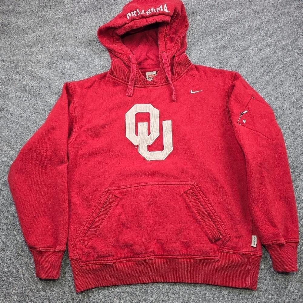 Vintage Nike Team Oklahoma Sooners OU Hoodie Embroidered Heavy Stash Pocket M